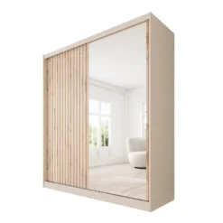 Meubella - Lumivera - Kledingkast 2 schuifdeuren - Beige - 203x60x215cm