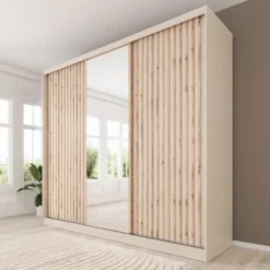 Meubella - Lumivera - Kledingkast 3 schuifdeuren - Beige - 250x60x215cm