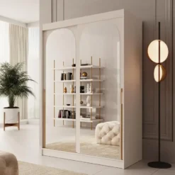 Meubella - Moniq - Kledingkast met schuifdeuren - Beige - 150x65x215cm
