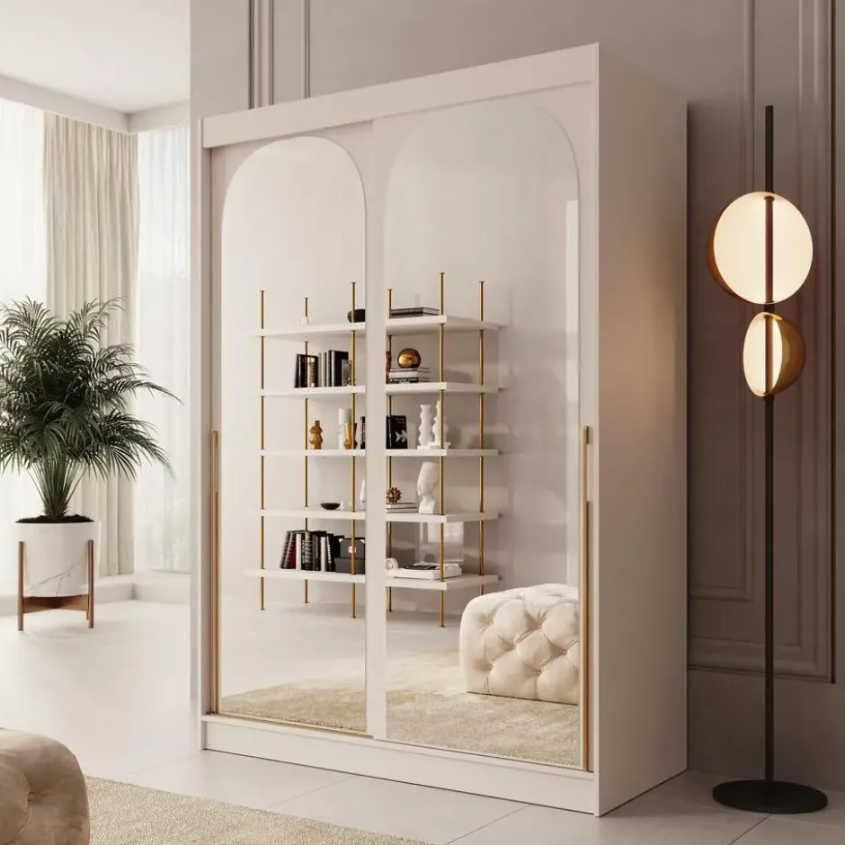 Meubella - Moniq - Kledingkast met schuifdeuren - Beige - 150x65x215cm