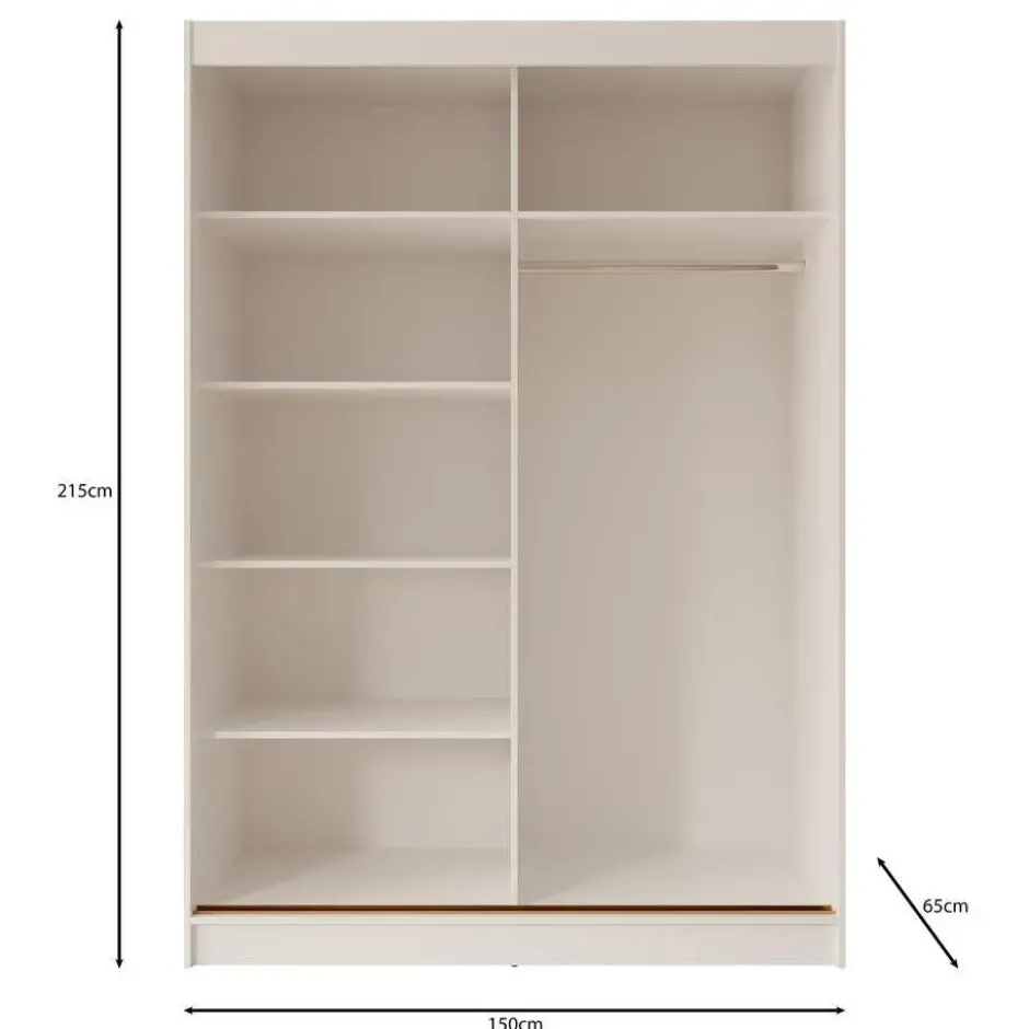 Meubella - Moniq - Kledingkast met schuifdeuren - Beige - 150x65x215cm