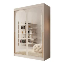 Meubella - Moniq - Kledingkast met schuifdeuren - Beige - 150x65x215cm