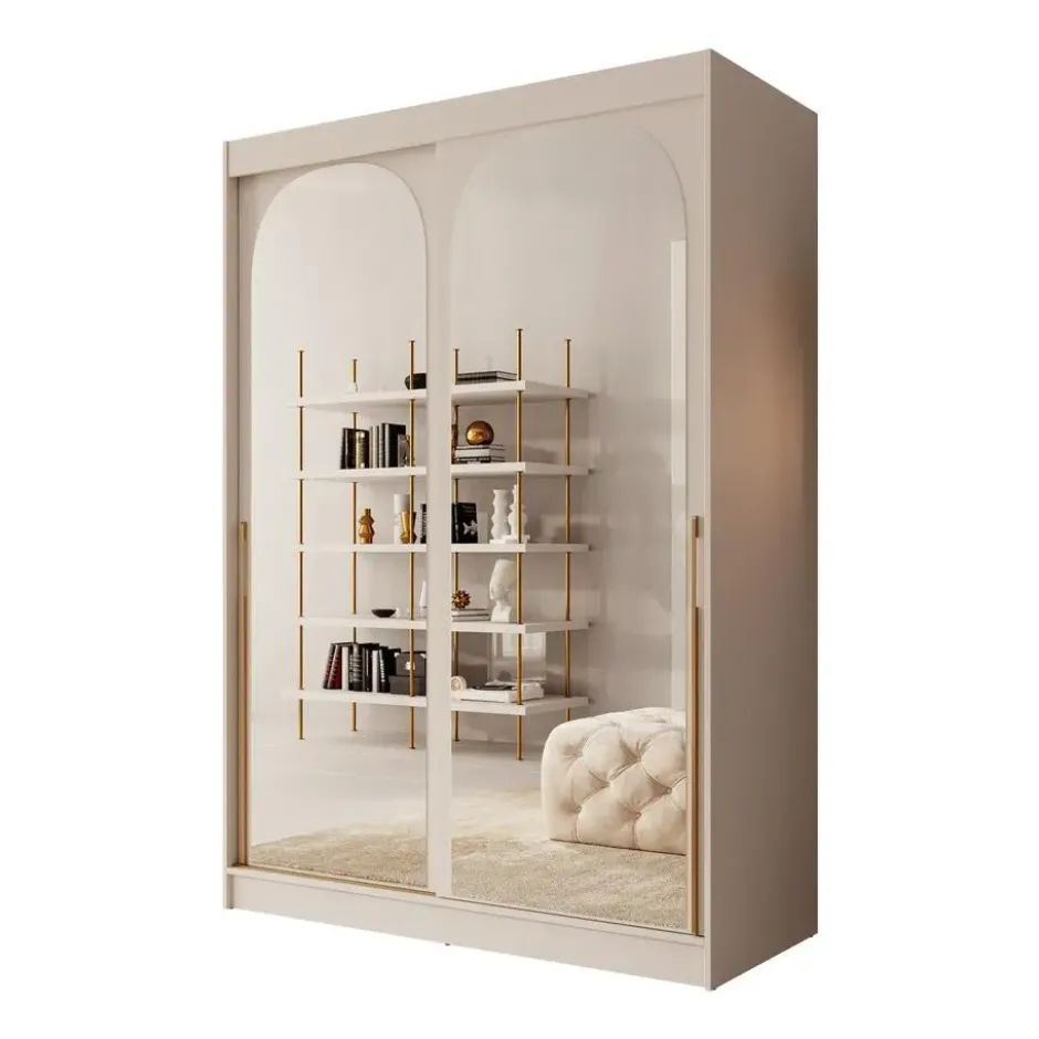 Meubella - Moniq - Kledingkast met schuifdeuren - Beige - 150x65x215cm