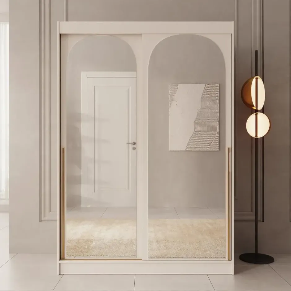 Meubella - Moniq - Kledingkast met schuifdeuren - Beige - 150x65x215cm
