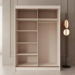 Meubella - Moniq - Kledingkast met schuifdeuren - Beige - 150x65x215cm