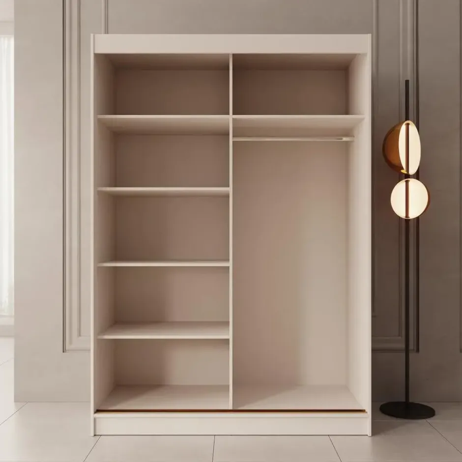 Meubella - Moniq - Kledingkast met schuifdeuren - Beige - 150x65x215cm