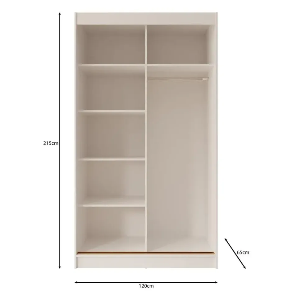 Meubella - Moniq - Kledingkast 2 schuifdeuren - Wit - 120x65x215 cm
