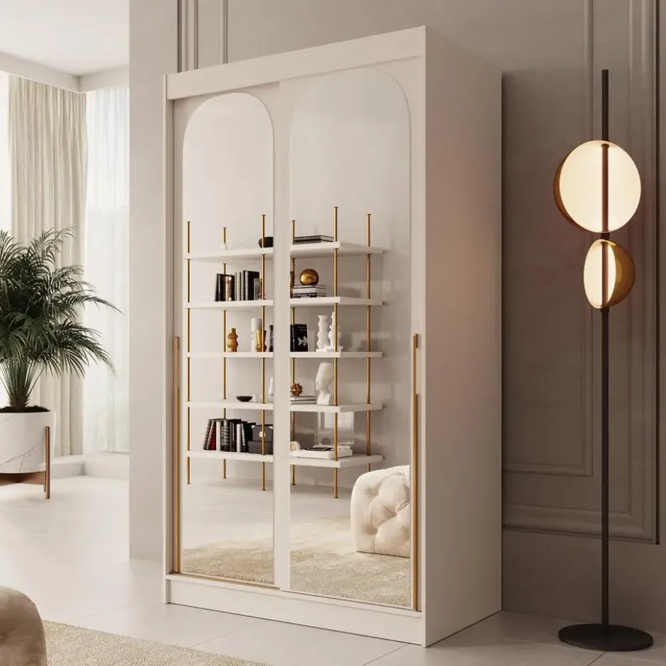 Meubella - Moniq - Kledingkast 2 schuifdeuren - Beige - 120x65x215 cm