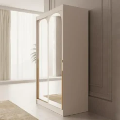 Meubella - Moniq - Kledingkast 2 schuifdeuren - Beige - 120x65x215 cm