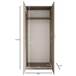 Meubella - Montclair - Kledingkast 2-deurs - Beige - 90x53x215 cm