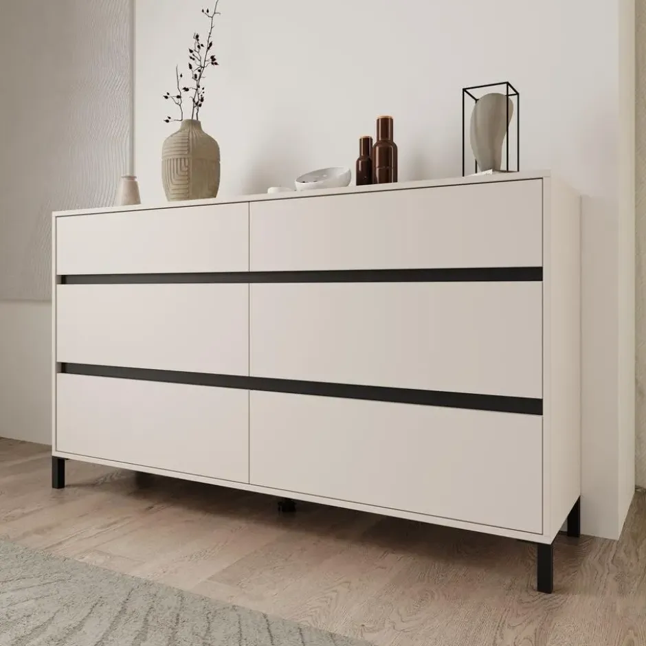 Meubella - Montellini - Ladekast met 6 lades - Beige - 157x40x90 cm