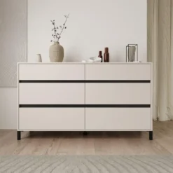 Meubella - Montellini - Ladekast met 6 lades - Beige - 157x40x90 cm