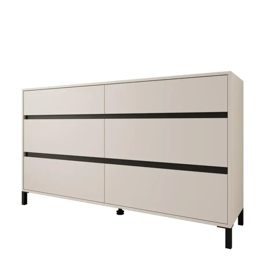 Meubella - Montellini - Ladekast met 6 lades - Beige - 157x40x90 cm