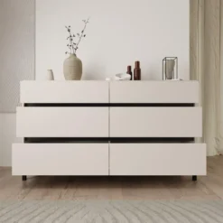 Meubella - Montellini - Ladekast met 6 lades - Beige - 157x40x90 cm