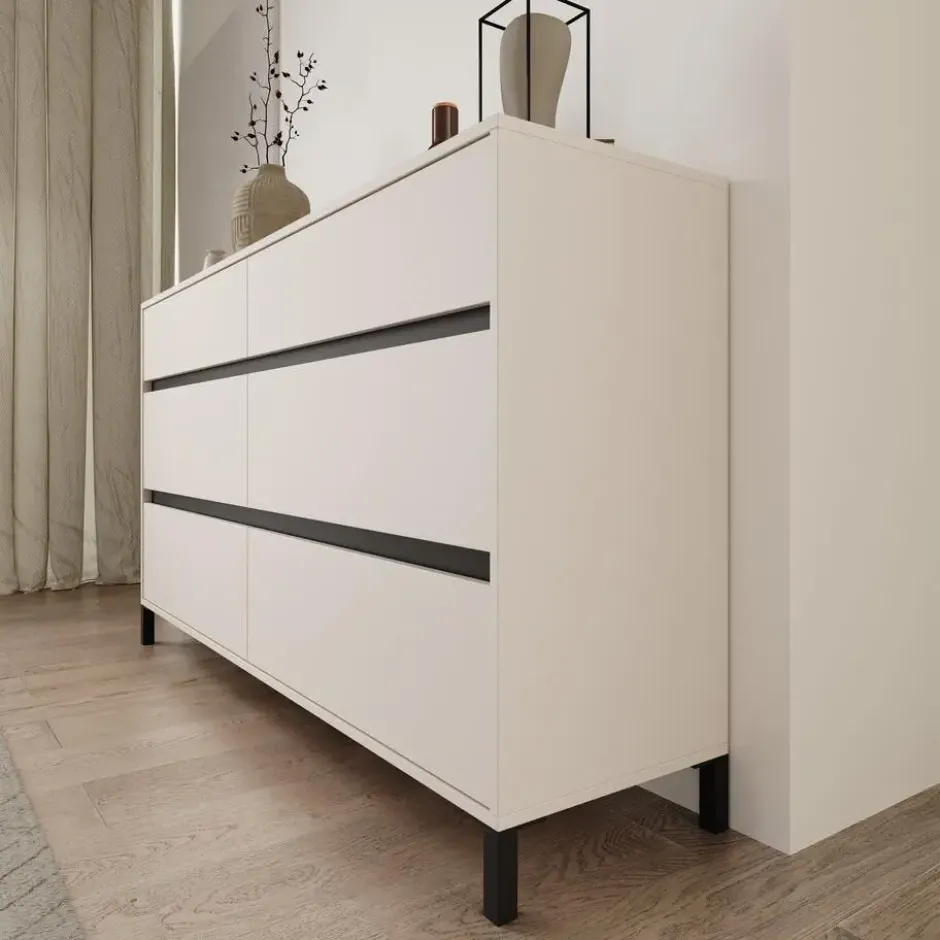 Meubella - Montellini - Ladekast met 6 lades - Beige - 157x40x90 cm