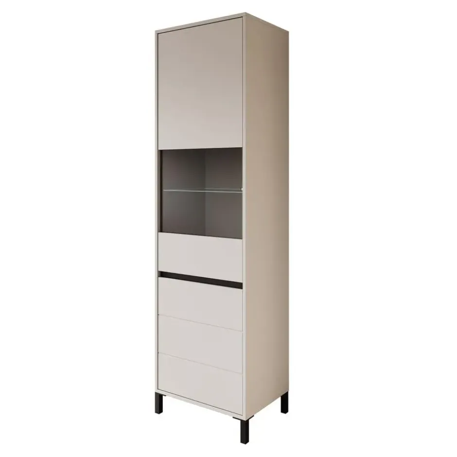 Meubella - Montellini - Vitrinekast - Beige - 55x40x193 cm