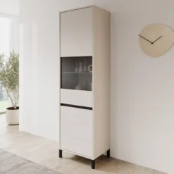 Meubella - Montellini - Vitrinekast - Beige - 55x40x193 cm