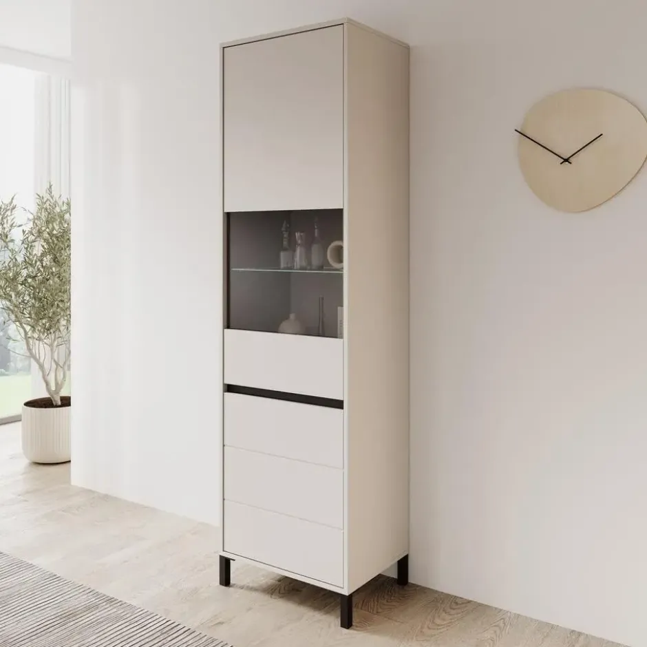 Meubella - Montellini - Vitrinekast - Beige - 55x40x193 cm