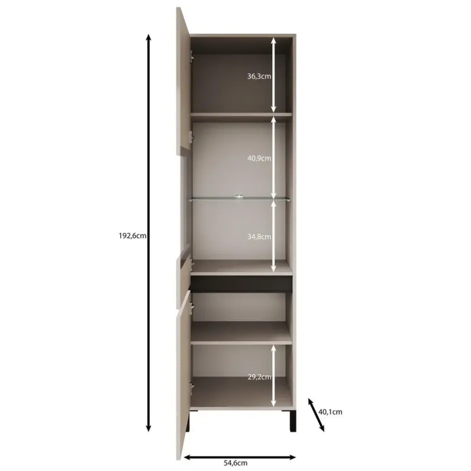 Meubella - Montellini - Vitrinekast - Beige - 55x40x193 cm