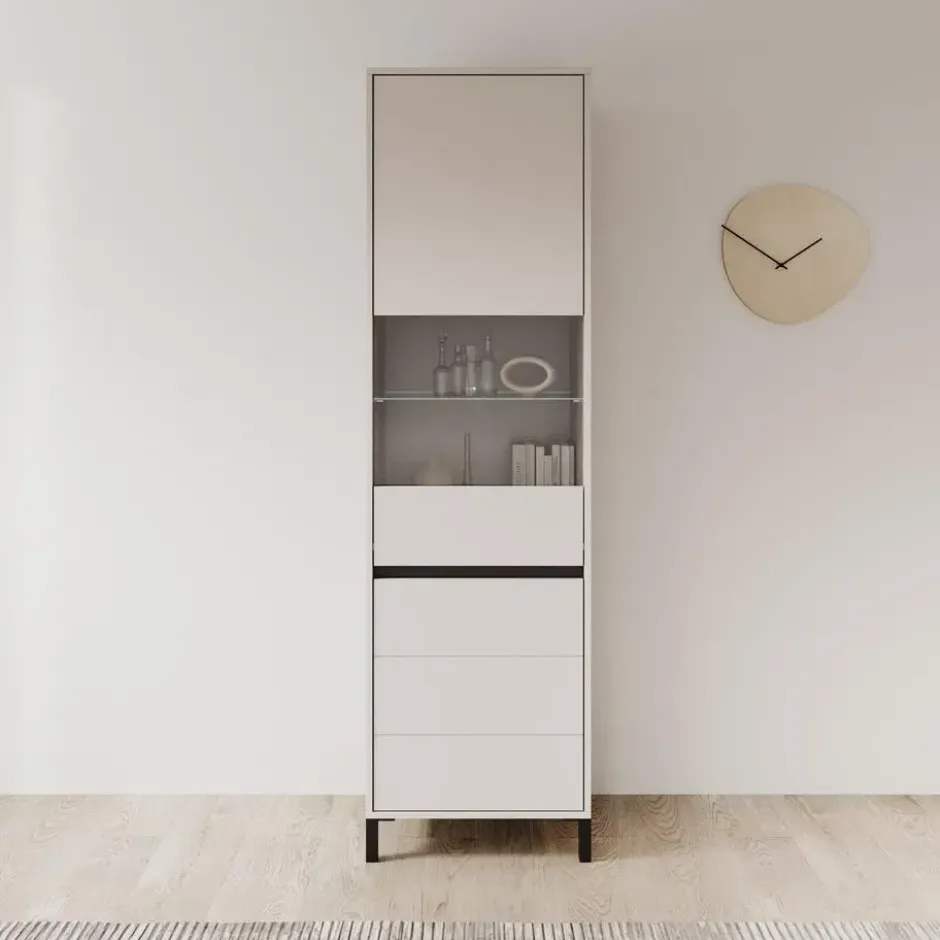 Meubella - Montellini - Vitrinekast - Beige - 55x40x193 cm