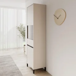 Meubella - Montellini - Vitrinekast - Beige - 55x40x193 cm