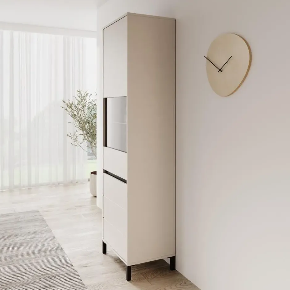 Meubella - Montellini - Vitrinekast - Beige - 55x40x193 cm