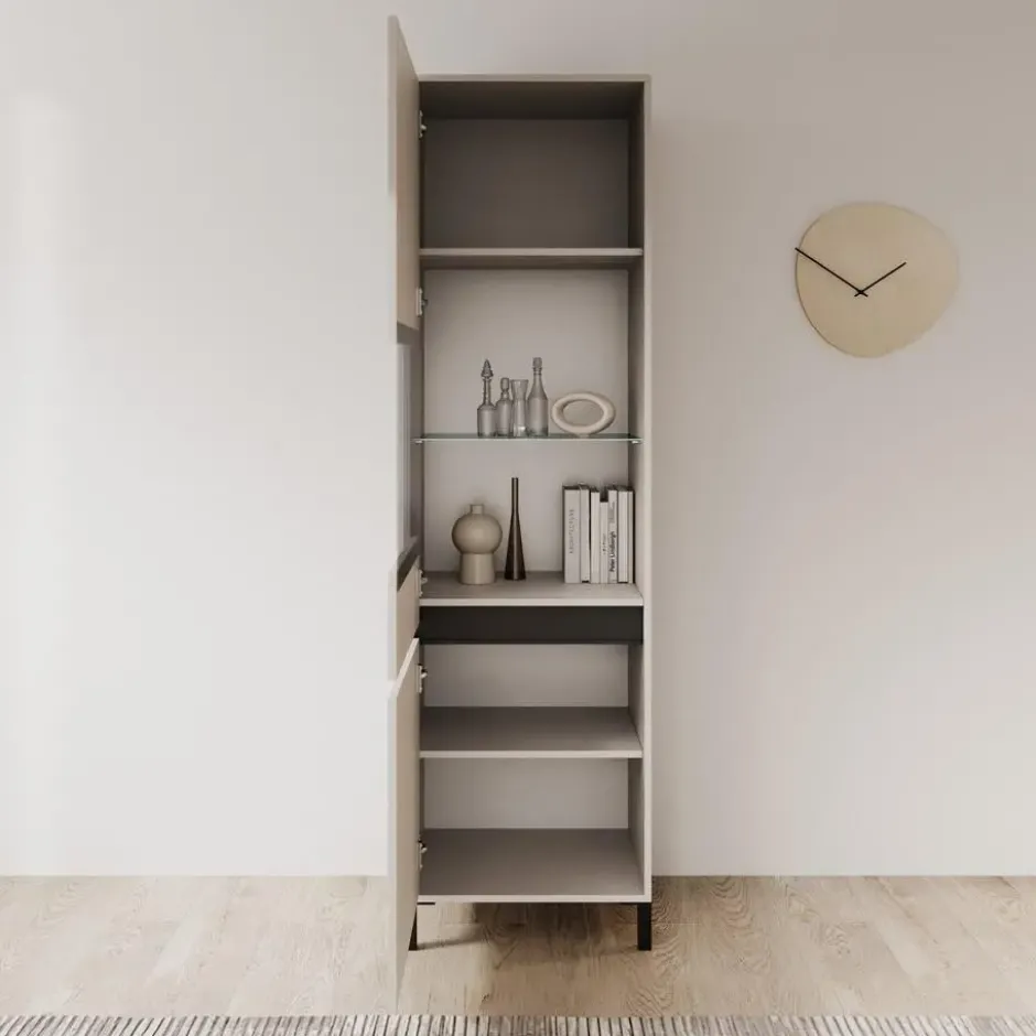 Meubella - Montellini - Vitrinekast - Beige - 55x40x193 cm