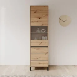 Meubella - Montellini - Vitrinekast - Eikenpatroon - 55x40x193 cm