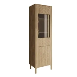 Meubella - Montera - Vitrinekast met LED - Eikenpatroon - 60x41x198 cm