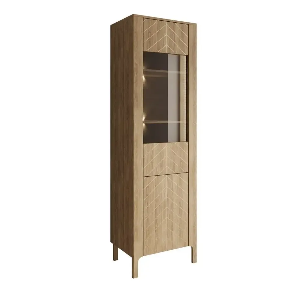 Meubella - Montera - Vitrinekast met LED - Eikenpatroon - 60x41x198 cm