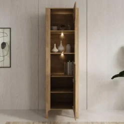 Meubella - Montera - Vitrinekast met LED - Eikenpatroon - 60x41x198 cm