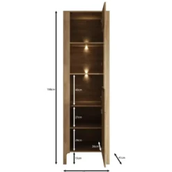 Meubella - Montera - Vitrinekast met LED - Eikenpatroon - 60x41x198 cm