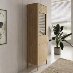 Meubella - Montera - Vitrinekast met LED - Eikenpatroon - 60x41x198 cm
