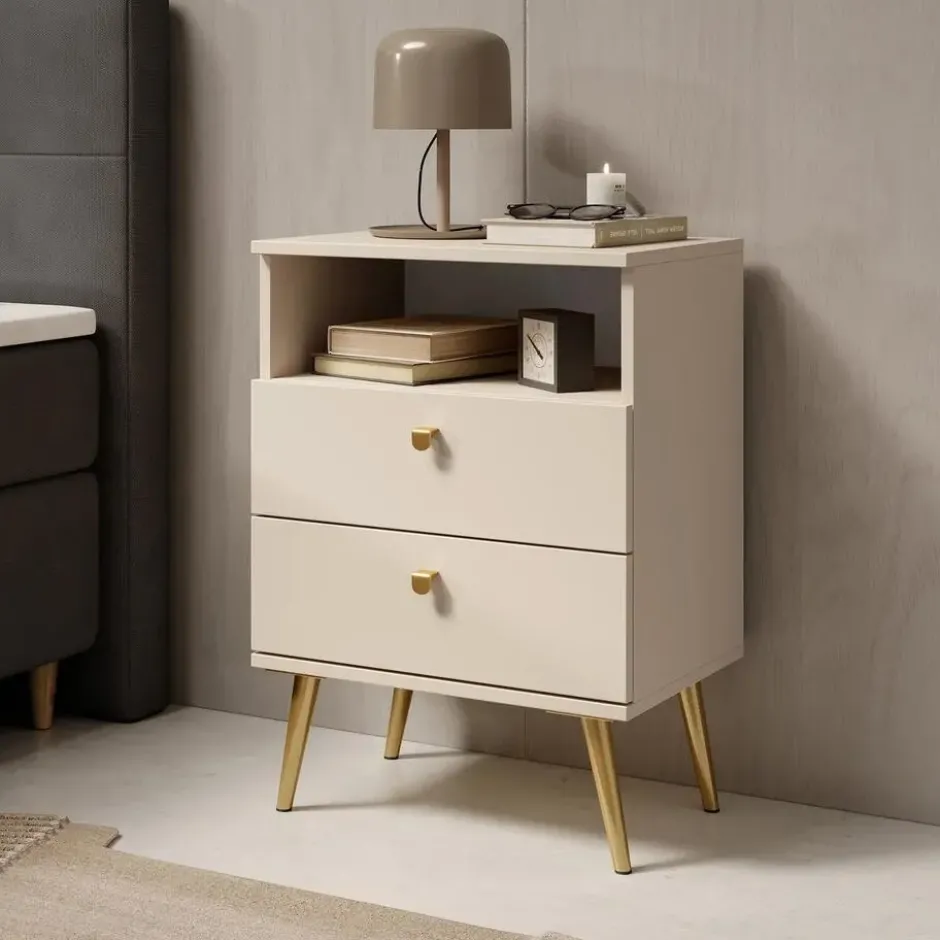 Meubella - Nachtkastje Hidde - Beige - 50 cm