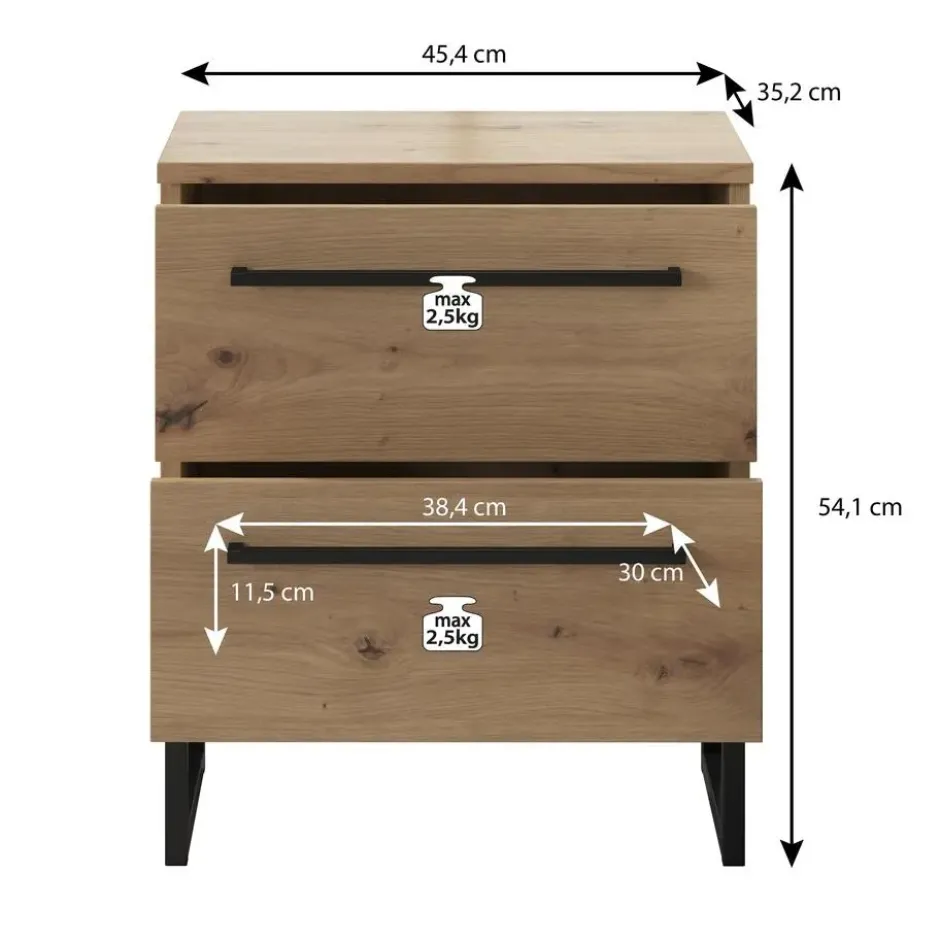 Meubella - Nachtkastje Saturn - Eiken - Zwart - 45 cm