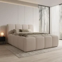 Meubella - Nihito - Tweepersoonsbed - Stof beige - 160x200 cm