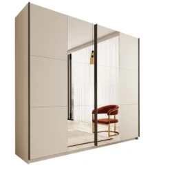 Meubella - Nuvola - Kledingkast met spiegel - Beige - 228x56x206 cm