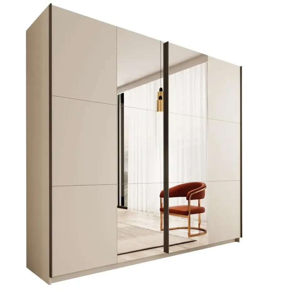 Meubella - Nuvola - Kledingkast met spiegel - Beige - 228x56x206 cm