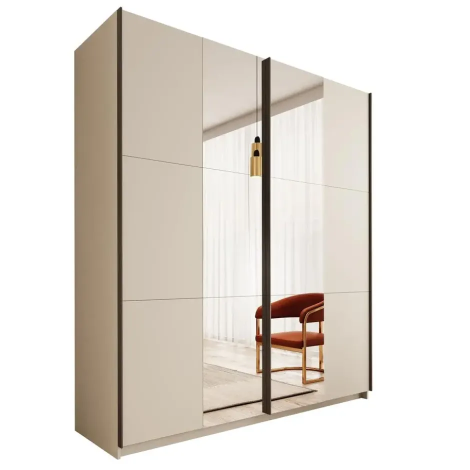 Meubella - Nuvola - Kledingkast met spiegel - Beige - 181x56x206 cm