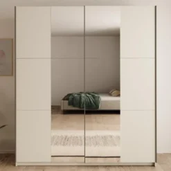 Meubella - Nuvola - Kledingkast met spiegel - Beige - 181x56x206 cm