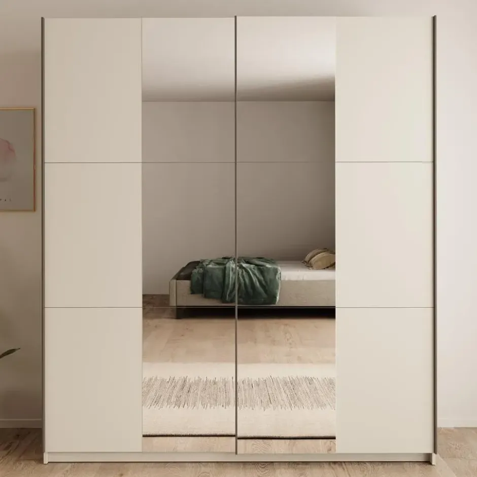Meubella - Nuvola - Kledingkast met spiegel - Beige - 181x56x206 cm