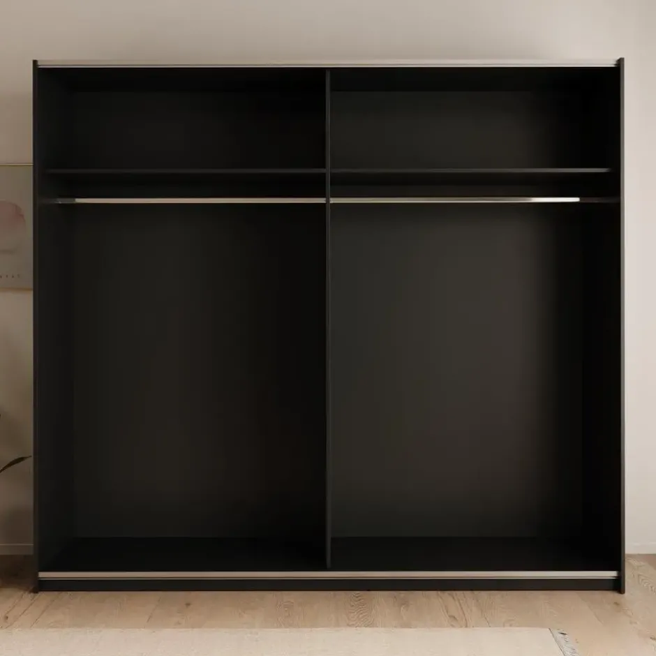 Meubella - Nuvola - Kledingkast met spiegel - Antraciet - 228x56x206 cm