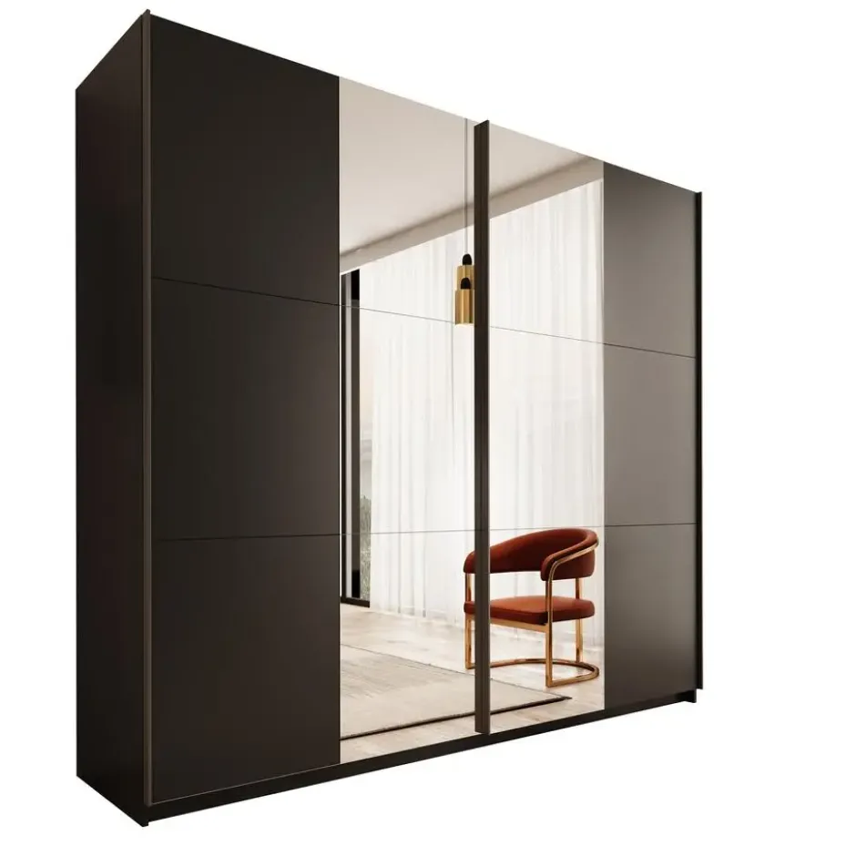 Meubella - Nuvola - Kledingkast met spiegel - Antraciet - 228x56x206 cm