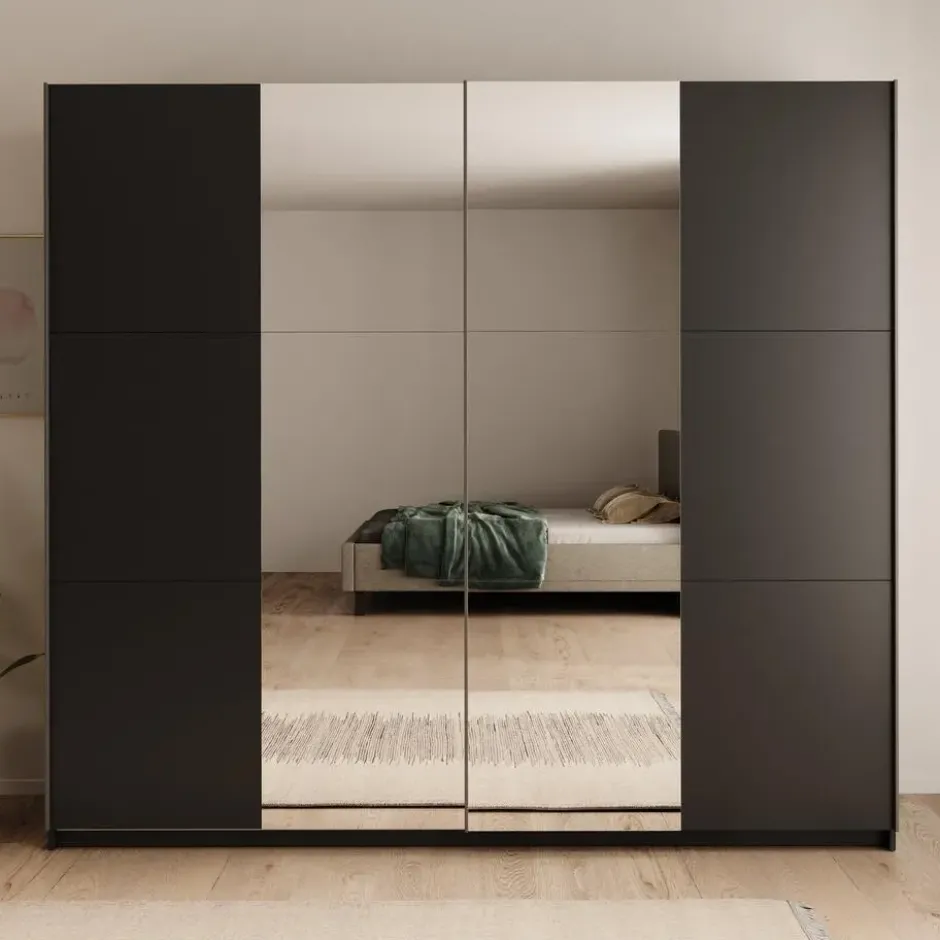 Meubella - Nuvola - Kledingkast met spiegel - Antraciet - 228x56x206 cm