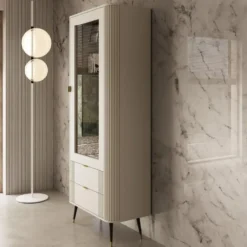 Meubella - Oahu - Vitrinekast - Beige - 78x40x192 cm