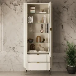 Meubella - Oahu - Vitrinekast - Beige - 78x40x192 cm