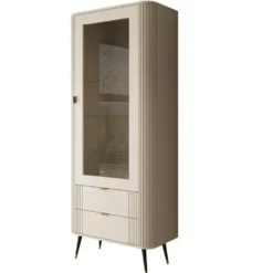 Meubella - Oahu - Vitrinekast - Beige - 78x40x192 cm