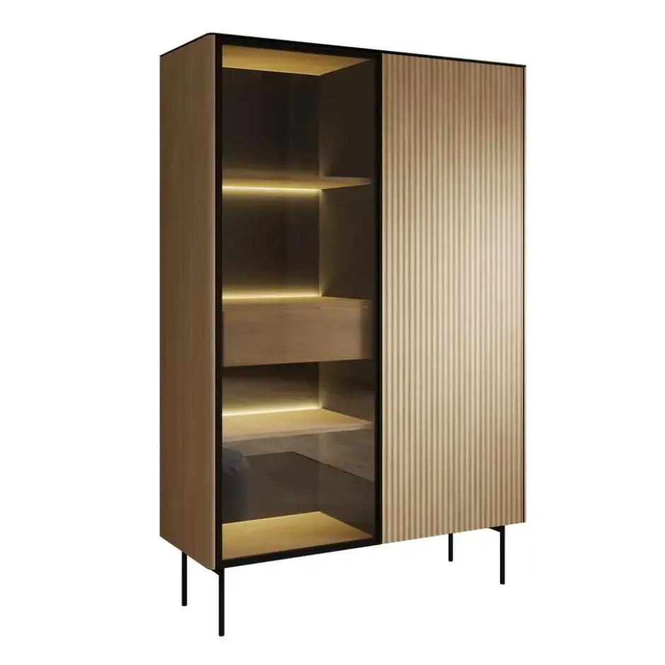 Meubella - Okari - Vitrinekast - Eikenpatroon - 107x39x167 cm