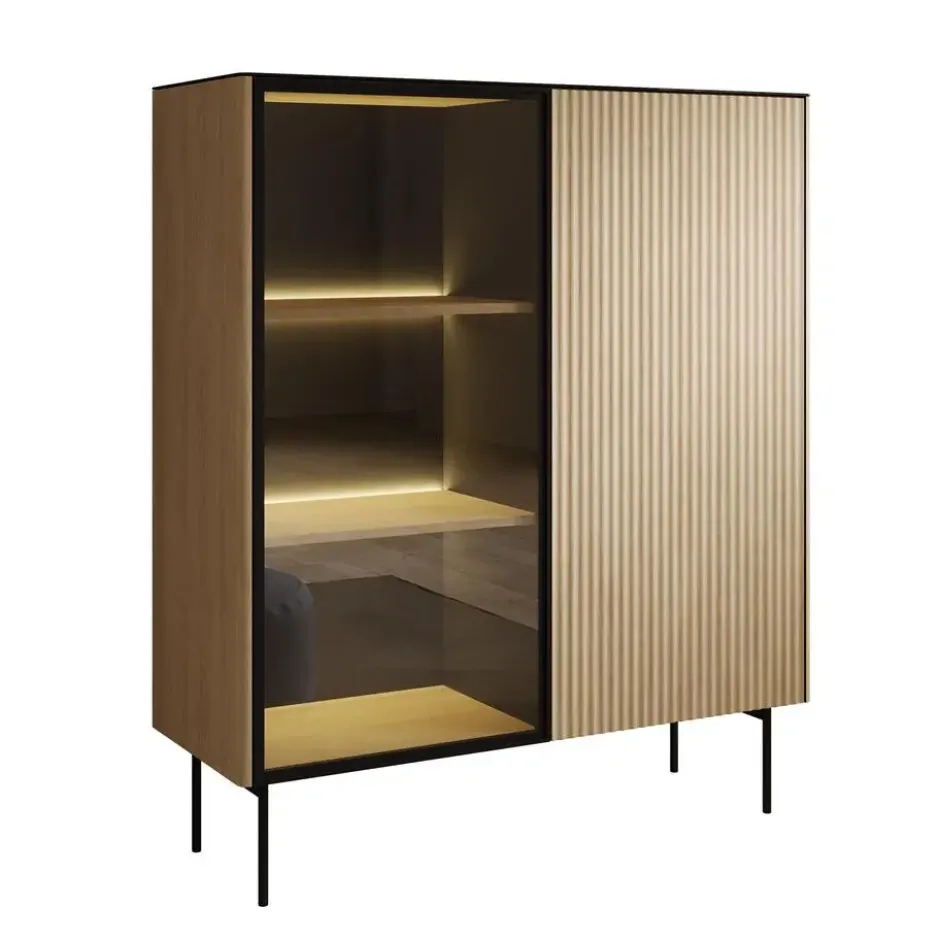 Meubella - Okari - Vitrinekast - Eikenpatroon - 107x39x127 cm