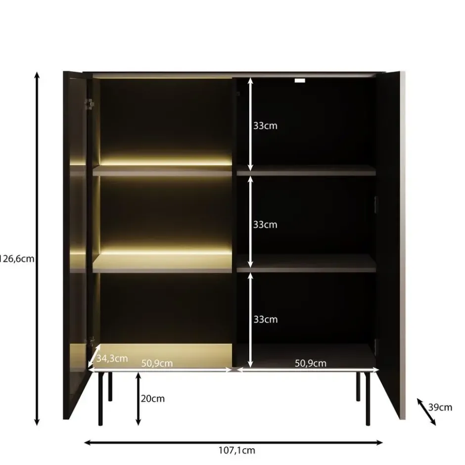 Meubella - Okari - Vitrinekast - Eikenpatroon - 107x39x127 cm